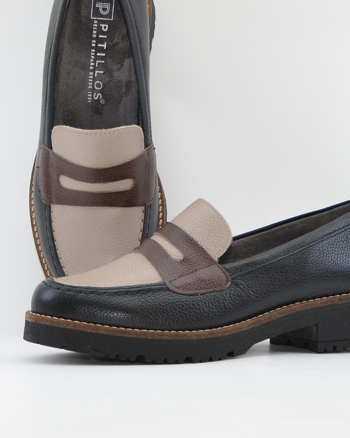 ZAPATO MOCASIN MUJER NEGRO MARRON TOPO PLANTILLA EXTRAIBLE PITILLOS 11564