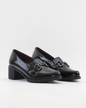 ZAPATO MOCASIN MUJER TACON ANCHO PLANTILLA EXTRAIBLE PITILLOS 11621 CHAROL NEGRO