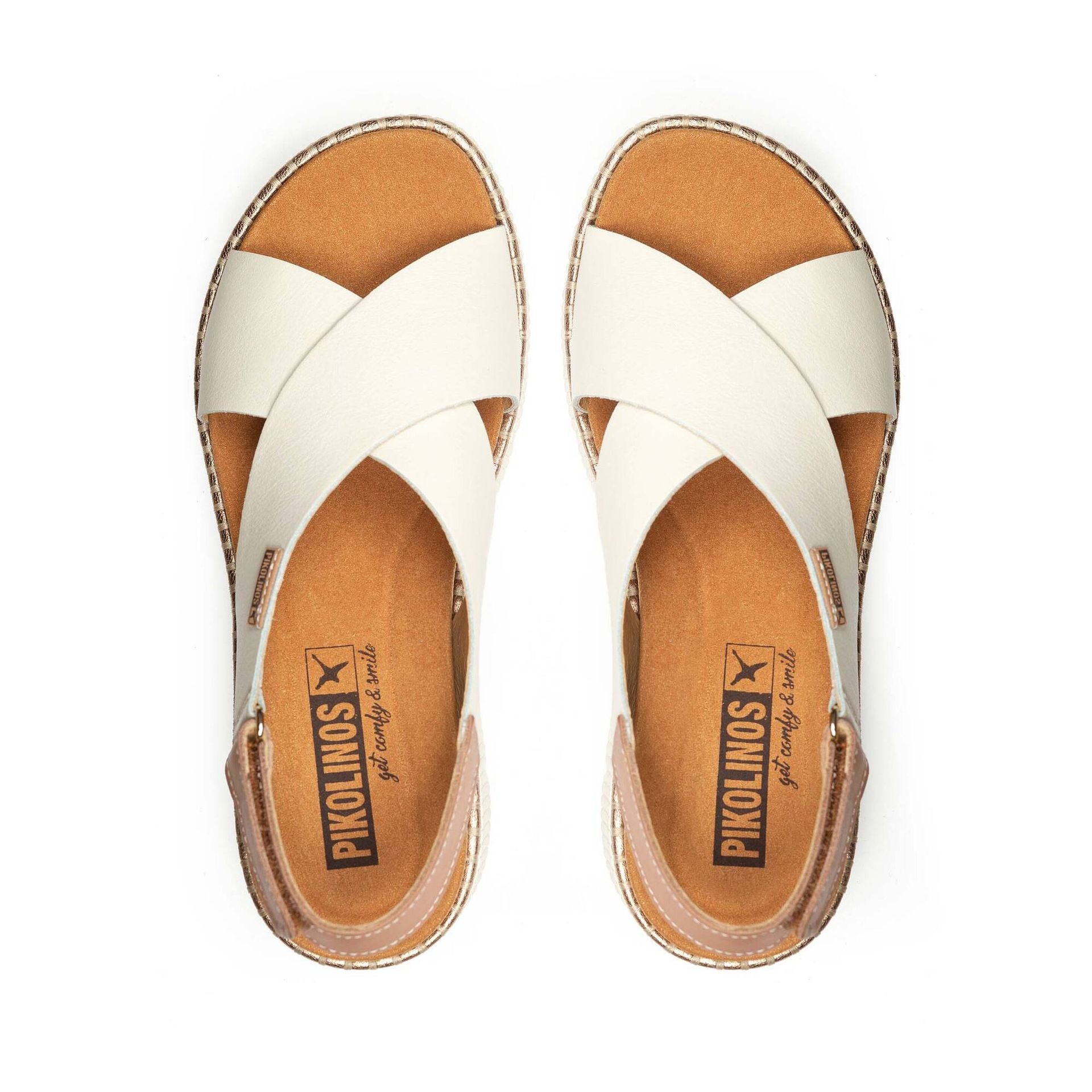 SANDALIA MUJER TIRAS CRUZADAS COLOR BLANCO ROTO PIKOLINOS W0K-0606C1 NATA