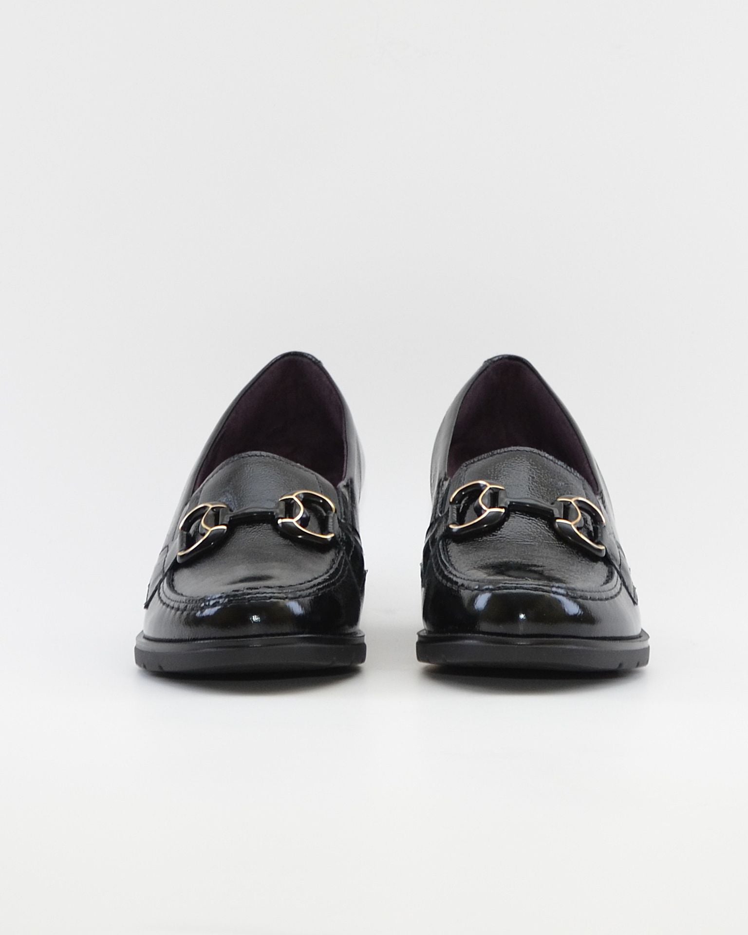 ZAPATO MOCASIN MUJER TACON ANCHO PLANTILLA EXTRAIBLE PITILLOS 11621 CHAROL NEGRO