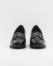 ZAPATO MOCASIN MUJER TACON ANCHO PLANTILLA EXTRAIBLE PITILLOS 11621 CHAROL NEGRO