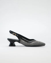 ZAPATO VESTIR MUJER DESTALONADO TACON BAJO DANIELA VEGA CON REJILLA NEGRO BLANCO