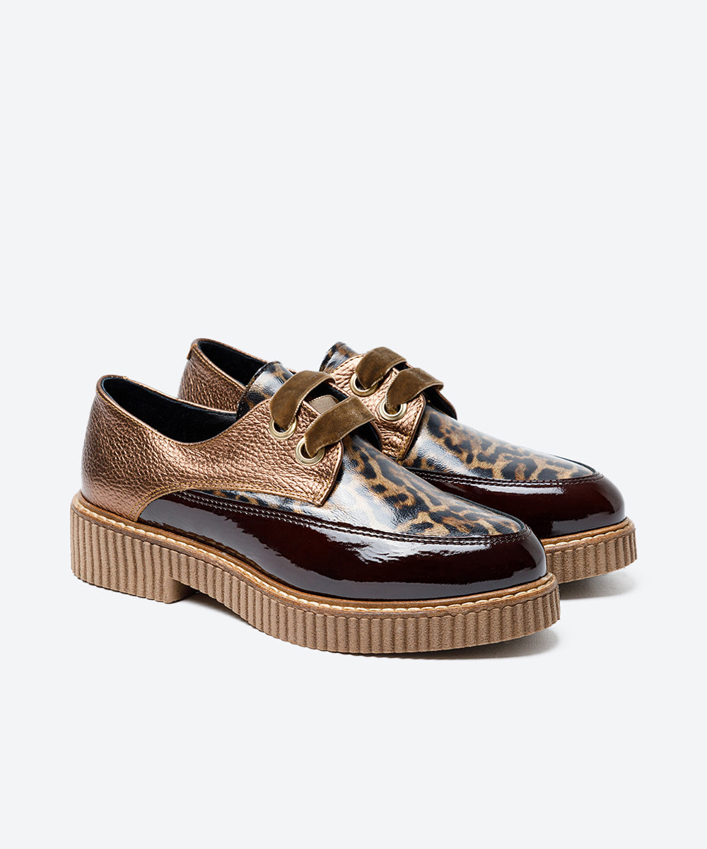 ZAPATO MUJER CORDON CHAROL MARRON ANIMAL PRINT LACOMBA ODARA