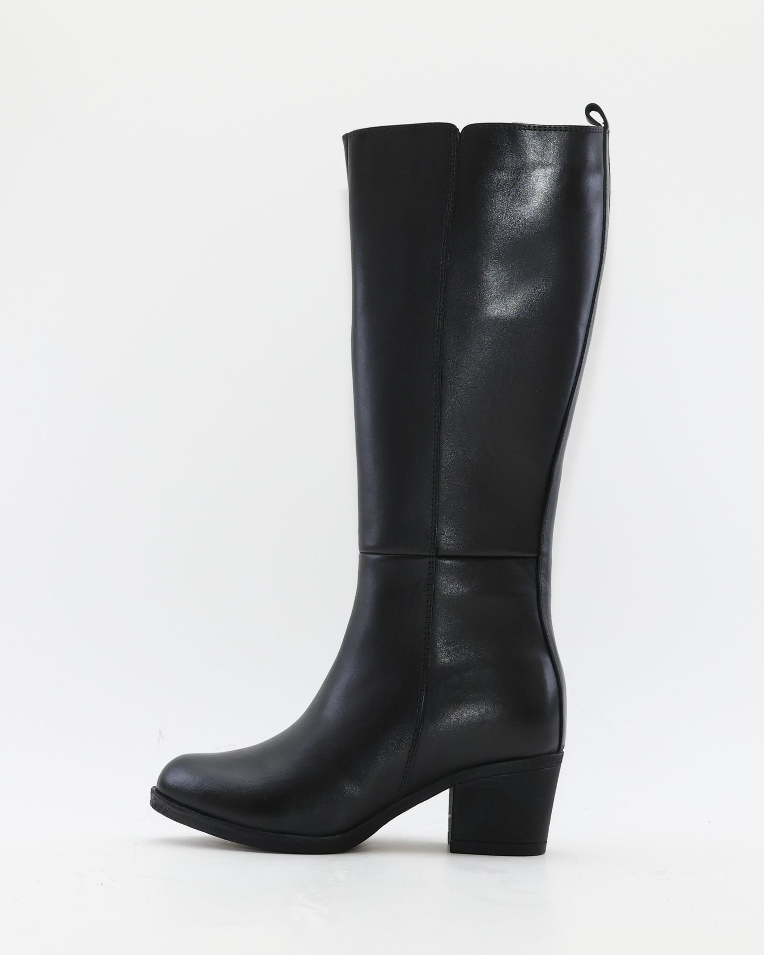 BOTA ALTA MUJER TACON MEDIO COLOR NEGRO CREMALLERA Y ELASTICO TREINTAS L-1504