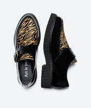 ZAPATO MUJER HEBILLA CHAROL NEGRO PRINT LACOMBA TIGRADA