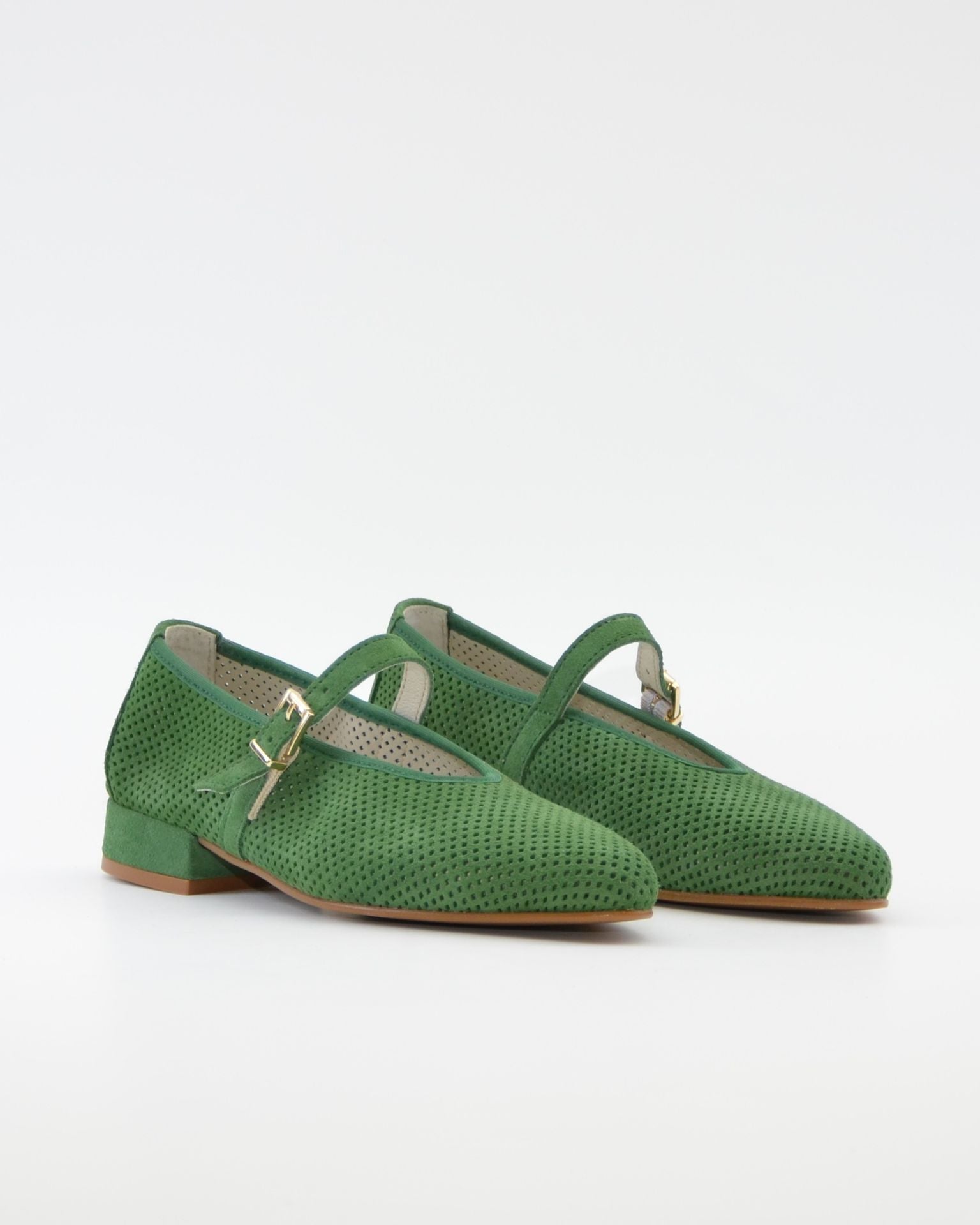MERCEDITAS DE PIEL COLOR VERDE CON CORREA Y HEBILLA LACOMBA SALVIA