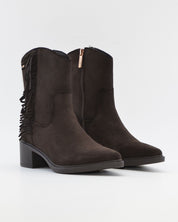 BOTIN MUJER COWBOY SERRAJE MARRÓN CHOCOLATE CON FLECOS CARMELA 164252