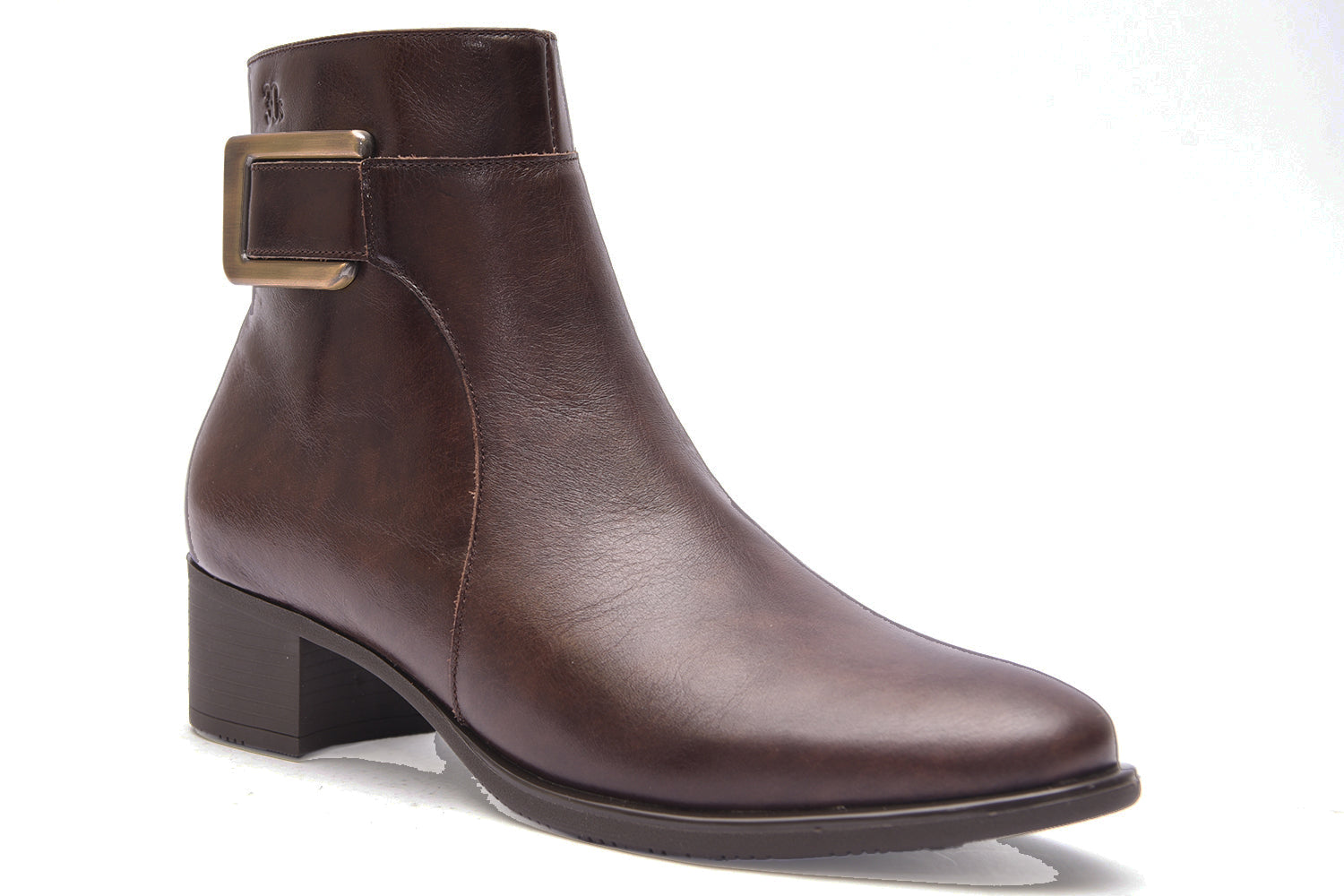 BOTIN MUJER MARRON TACON CUADRADO Y CREMALLERA  L-4419
