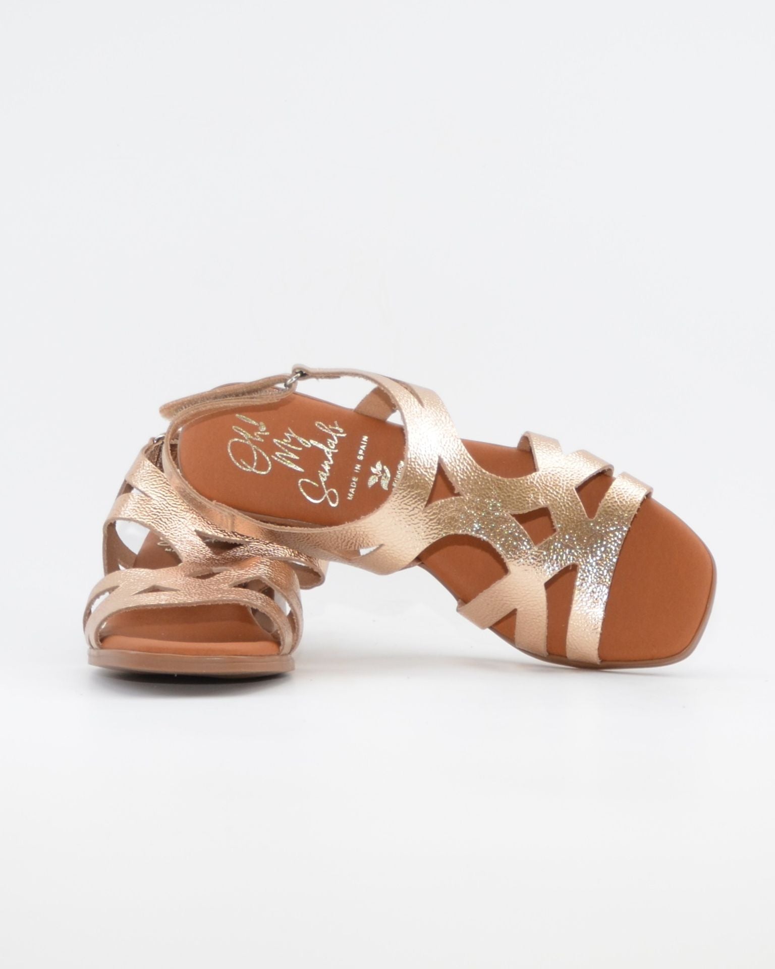 SANDALIA MUJER PLATINO TACON BAJO PLANTA DE GEL OH MY SANDALS 5992 CAVA