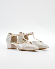 ZAPATO MUJER ABIERTO EN EL LATERAL EN PIEL METALIZADA CHAMPAN LACOMBA PETUNIA