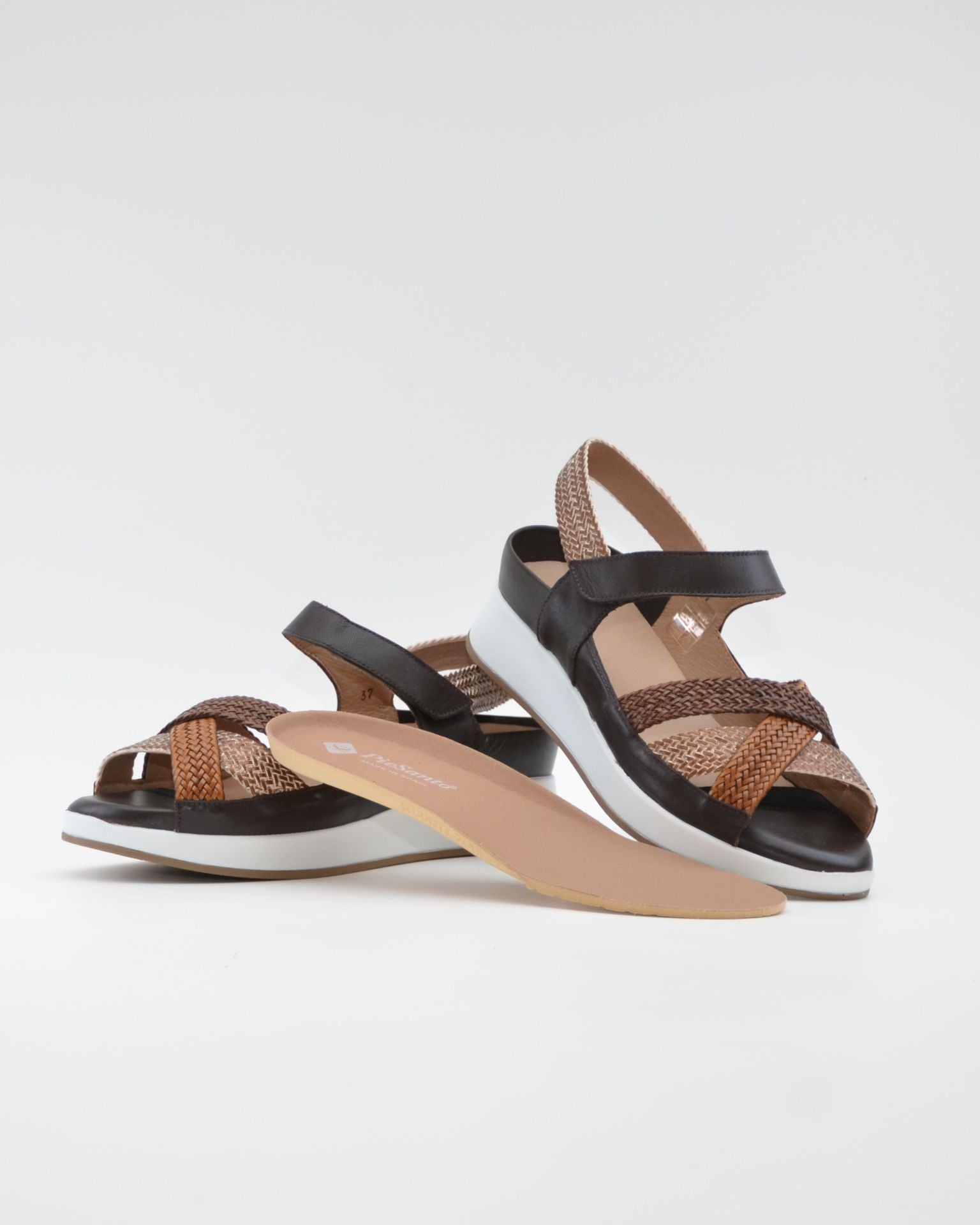 SANDALIA TRENZADA PLANTILLA EXTRAIBLE MUJER  ANCHO ESPECIAL COLOR MULTI CAOBA PIE SANTO 260425