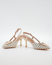 ZAPATO FIESTA MUJER TEJIDO BLANCO ADORNO METÁLICO CAYETANO 56022