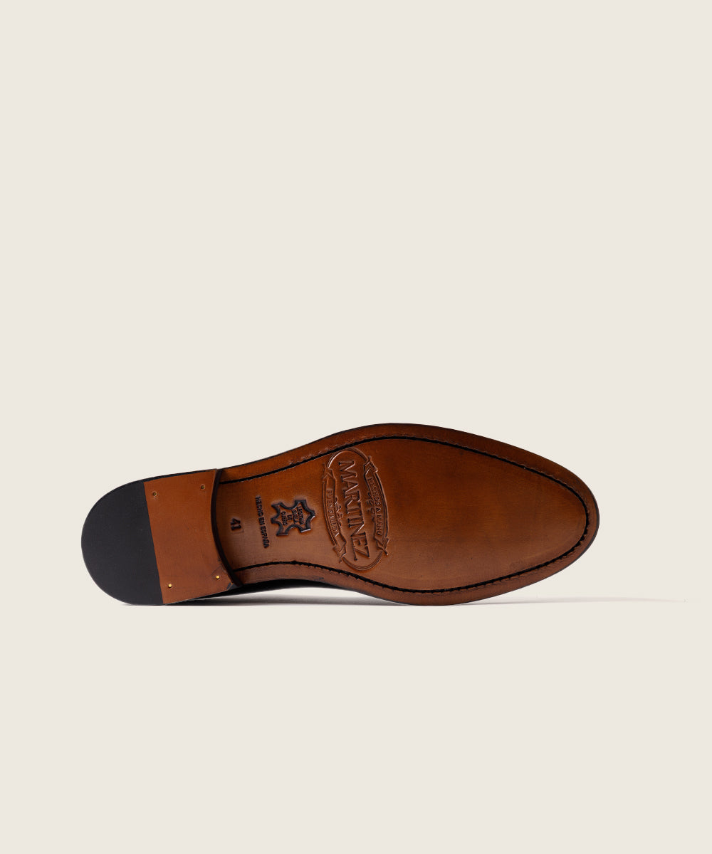 ZAPATO HOMBRE BORLAS TASSEL SERRAJE AZUL MARINO SUELA DE CUERO