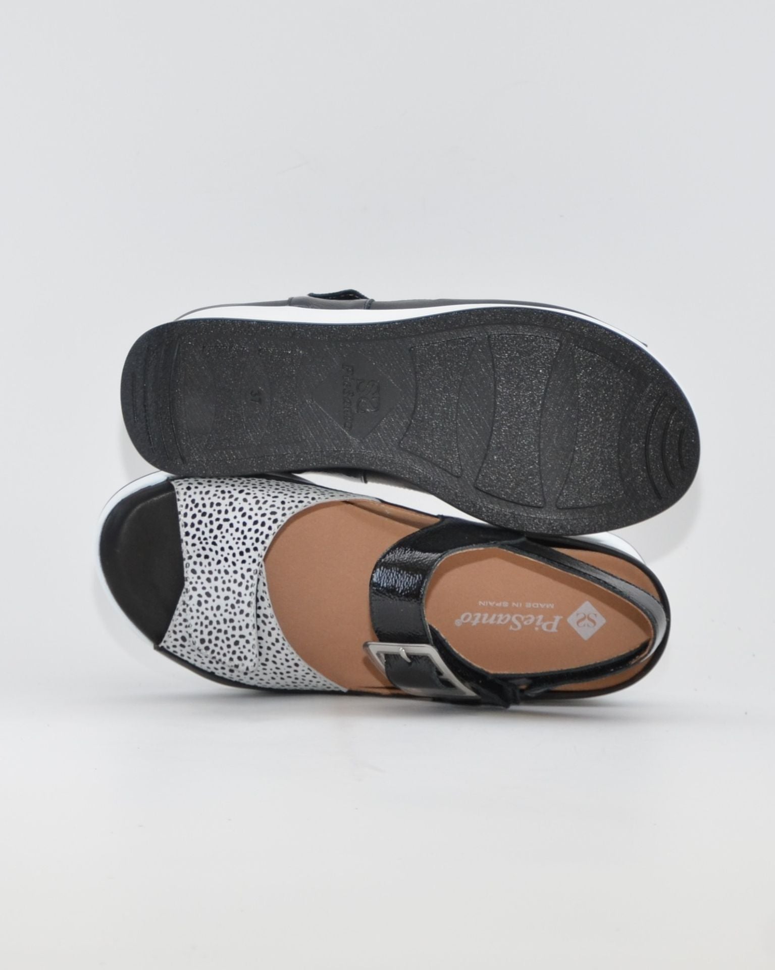 SANDALIA CUÑA PLANTILLA EXTRAIBLE MUJER TRES VELCROS ANCHO ESPECIAL COLOR NEGRO PIE SANTO 260382