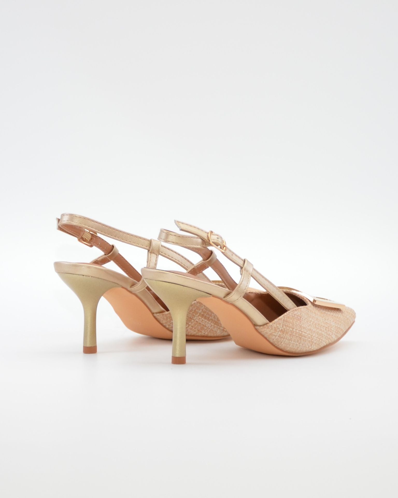 ZAPATO FIESTA MUJER TEJIDO BEIGE ADORNO METÁLICO CAYETANO 56022