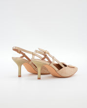 ZAPATO FIESTA MUJER TEJIDO BEIGE ADORNO METÁLICO CAYETANO 56022