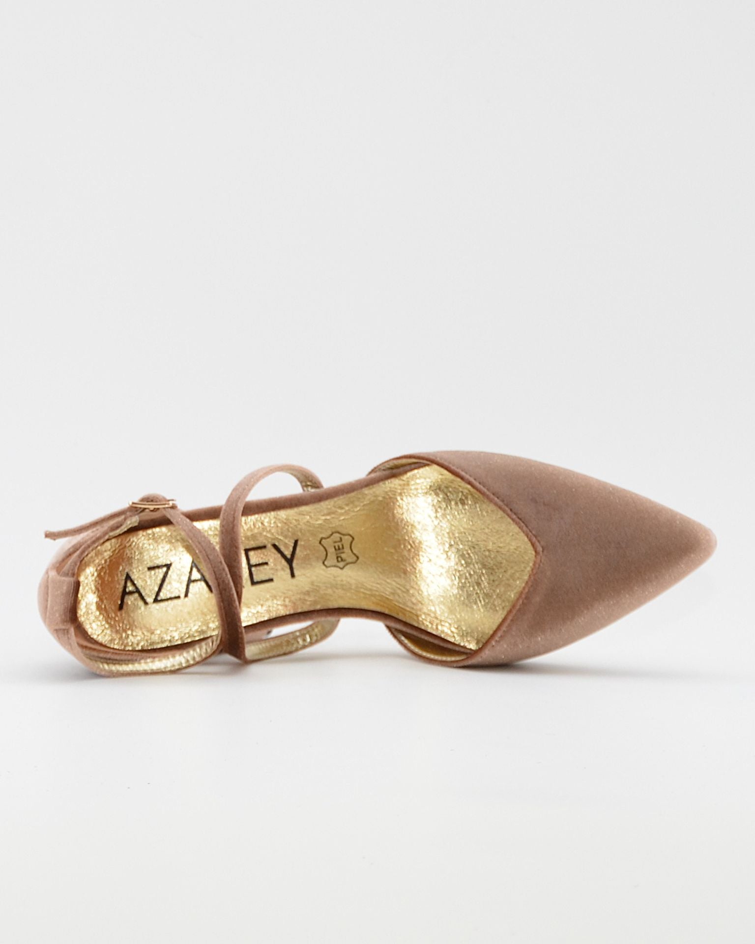 ZAPATO SALÓN MUJER COLOR TERCIOPELO TAUPE TACÓN ANCHO Y TIRAS AZAREY 459M066