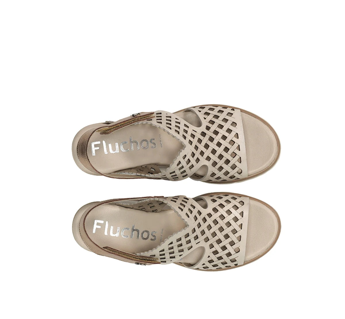 SANDALIA MUJER FLUCHOS COLOR BEIGE CON TIRA TRASERA METALIZADA SMASH F1972 RAW