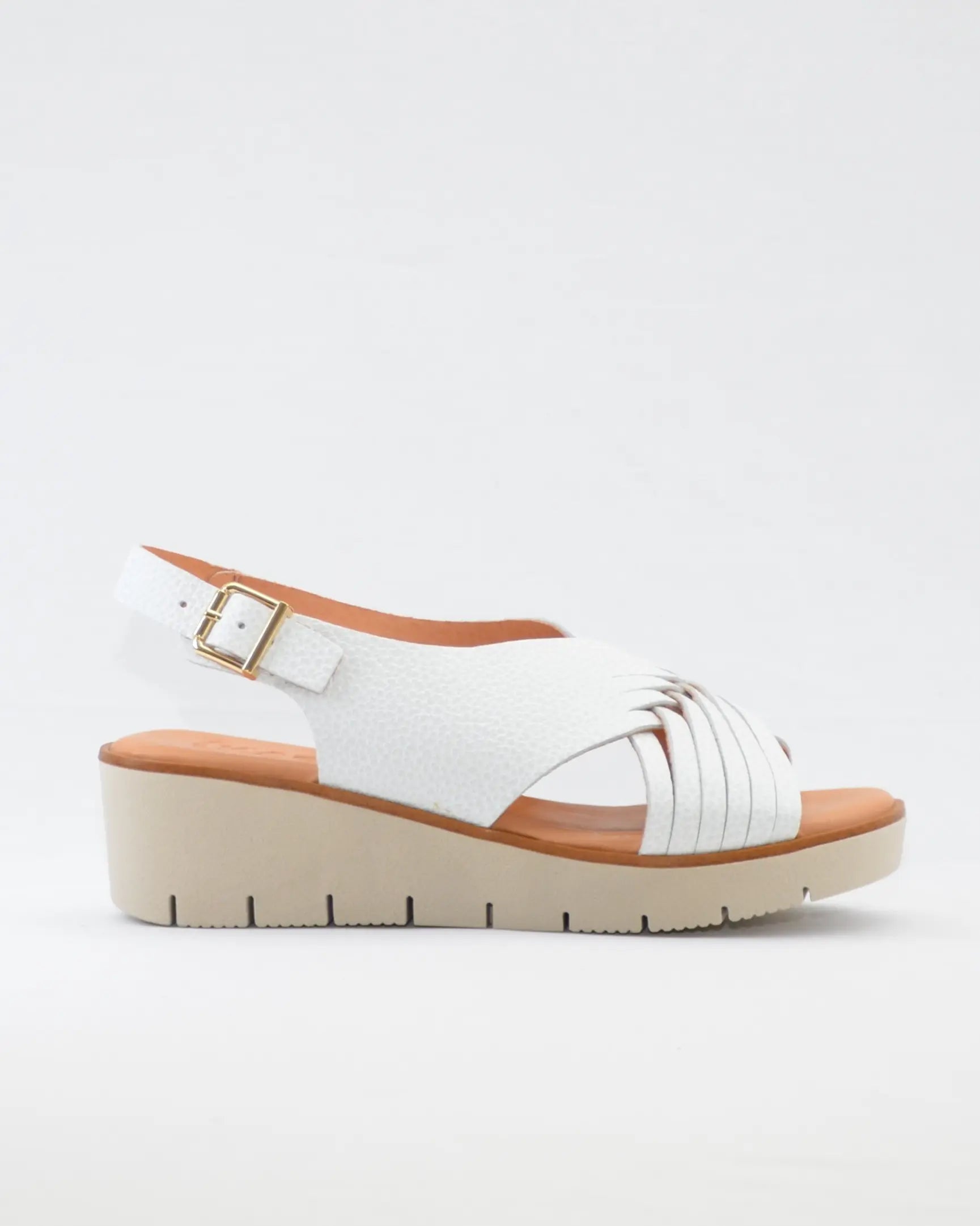 SANDALIA CUÑA BAJA CRUZADA BLANCA KAOLA 2451