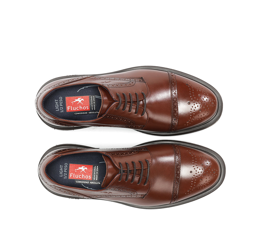 ZAPATO PICADO CORDON CUERO F0629 BELGAS CASTAÑO