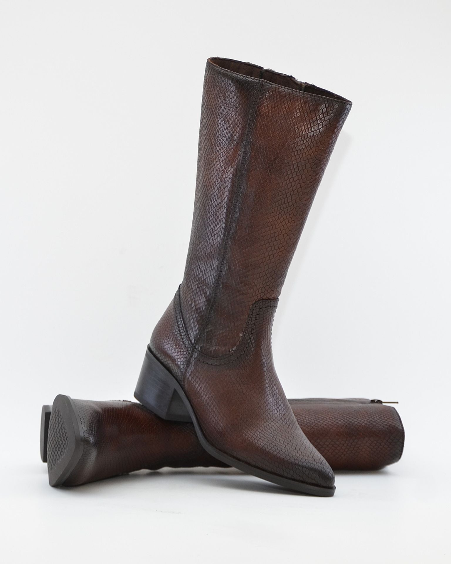 BOTA MUJER COWBOY PIEL MARRÓN PITON KAOLA 3058