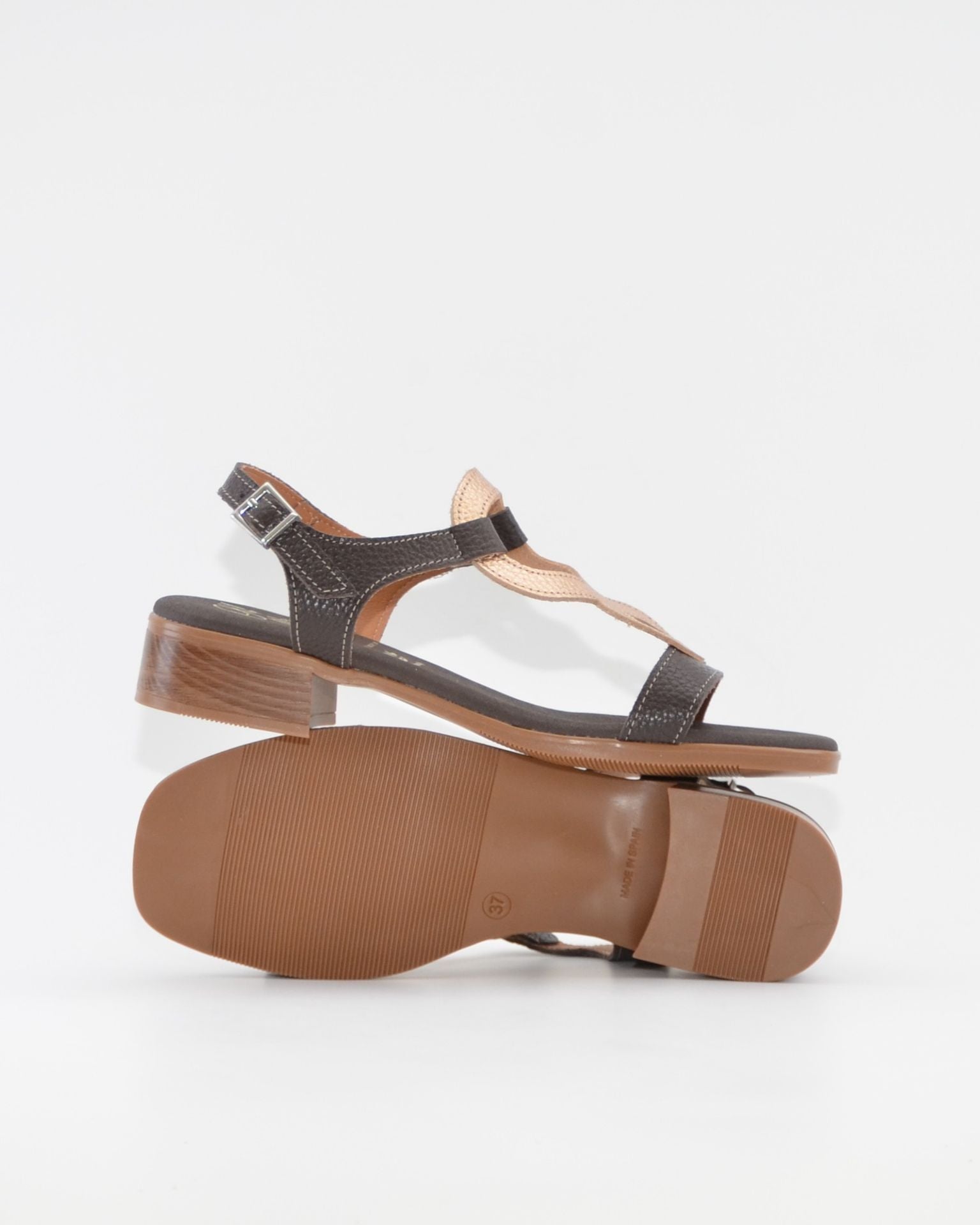 SANDALIA MUJER TACON BAJO COMBI MARRON DORADO PLANTA DE GEL OH MY SANDALS 5893