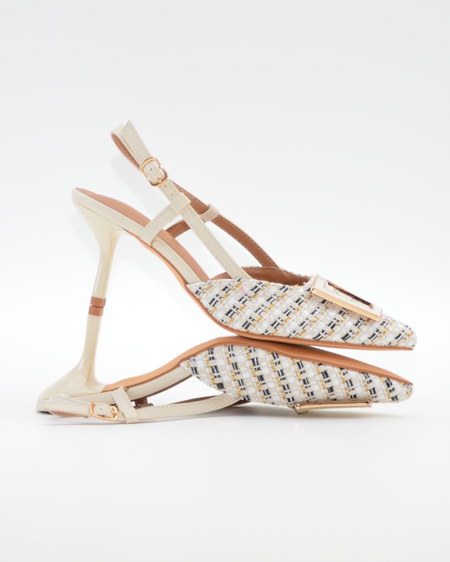 ZAPATO FIESTA MUJER TEJIDO BLANCO ADORNO METÁLICO CAYETANO 56022