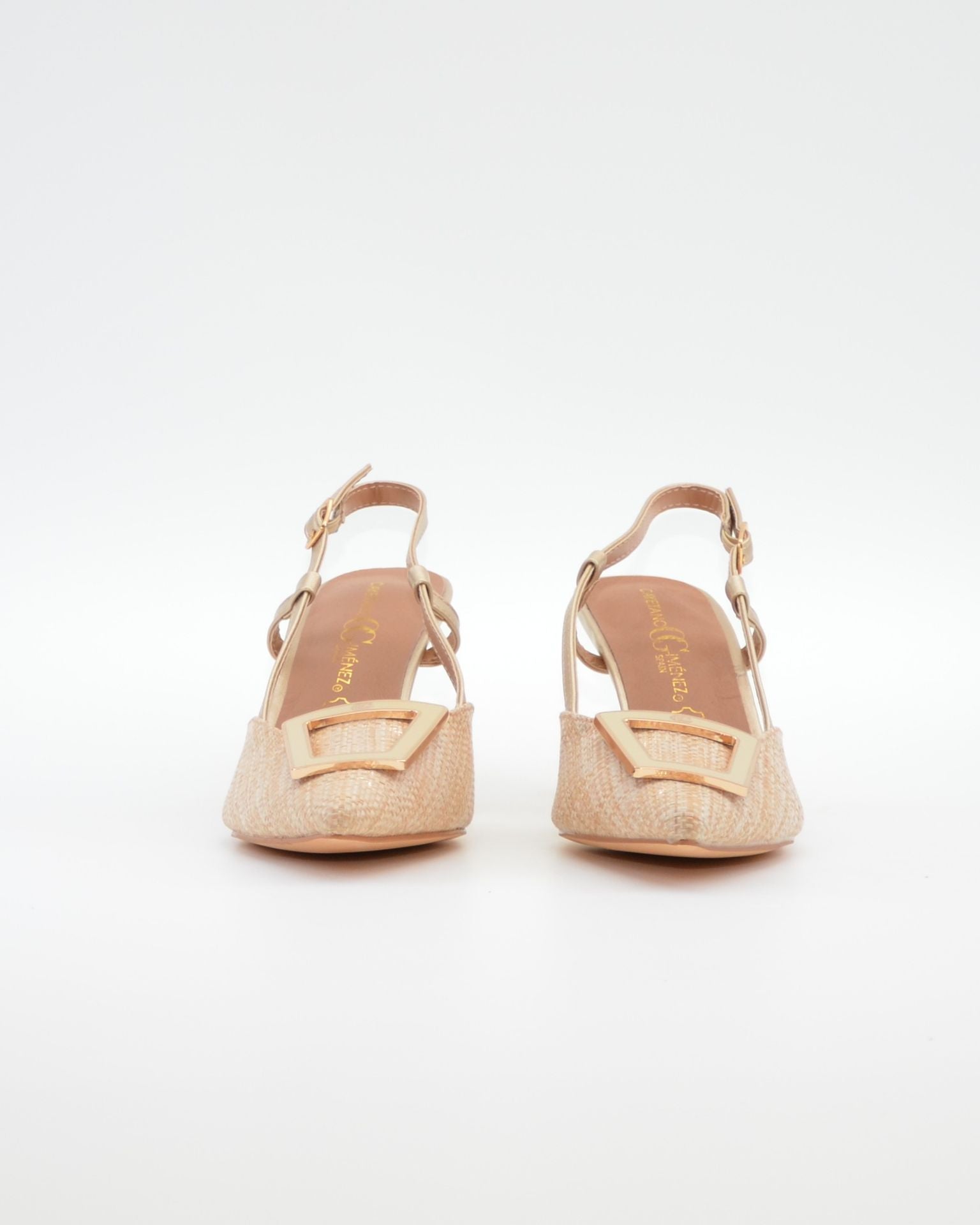 ZAPATO FIESTA MUJER TEJIDO BEIGE ADORNO METÁLICO CAYETANO 56022