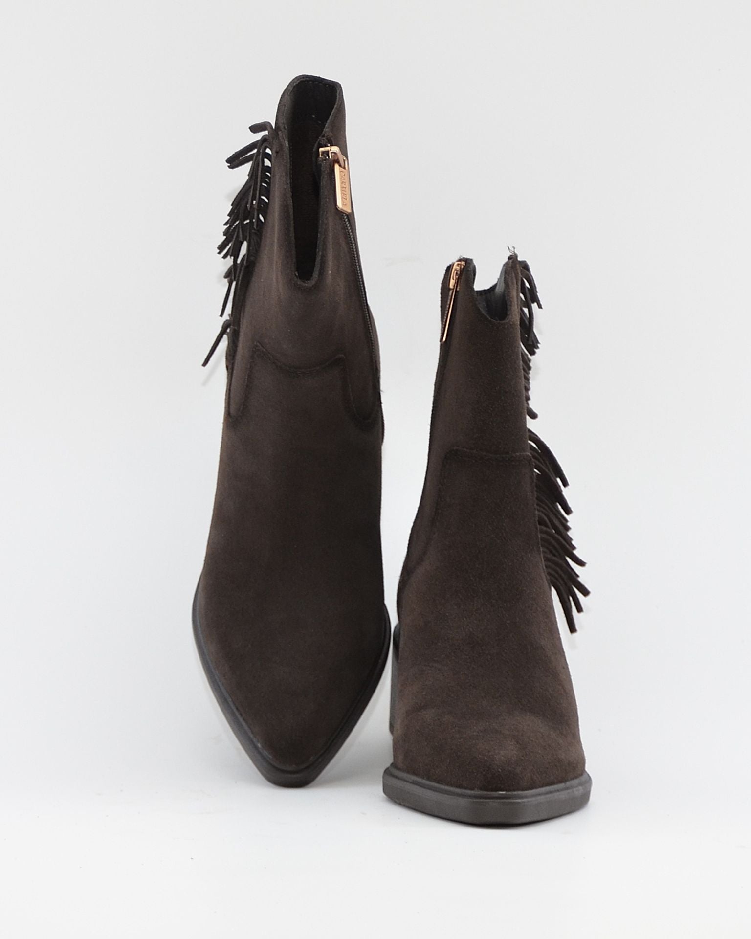 BOTIN MUJER COWBOY SERRAJE MARRÓN CHOCOLATE CON FLECOS CARMELA 164252