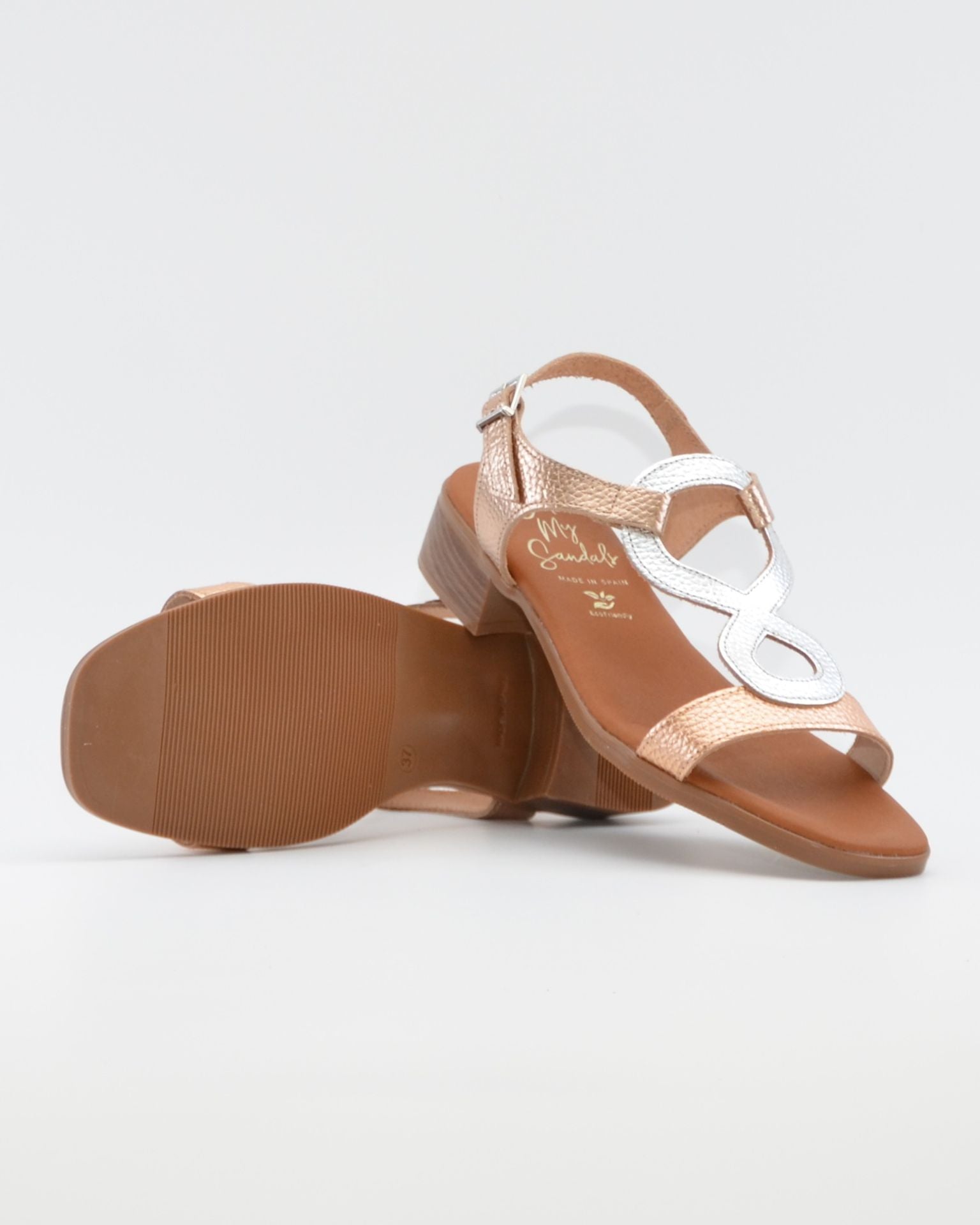 SANDALIA MUJER TACON BAJO PLANTA DE GEL OH MY SANDALS 5893 CAVA COMBI