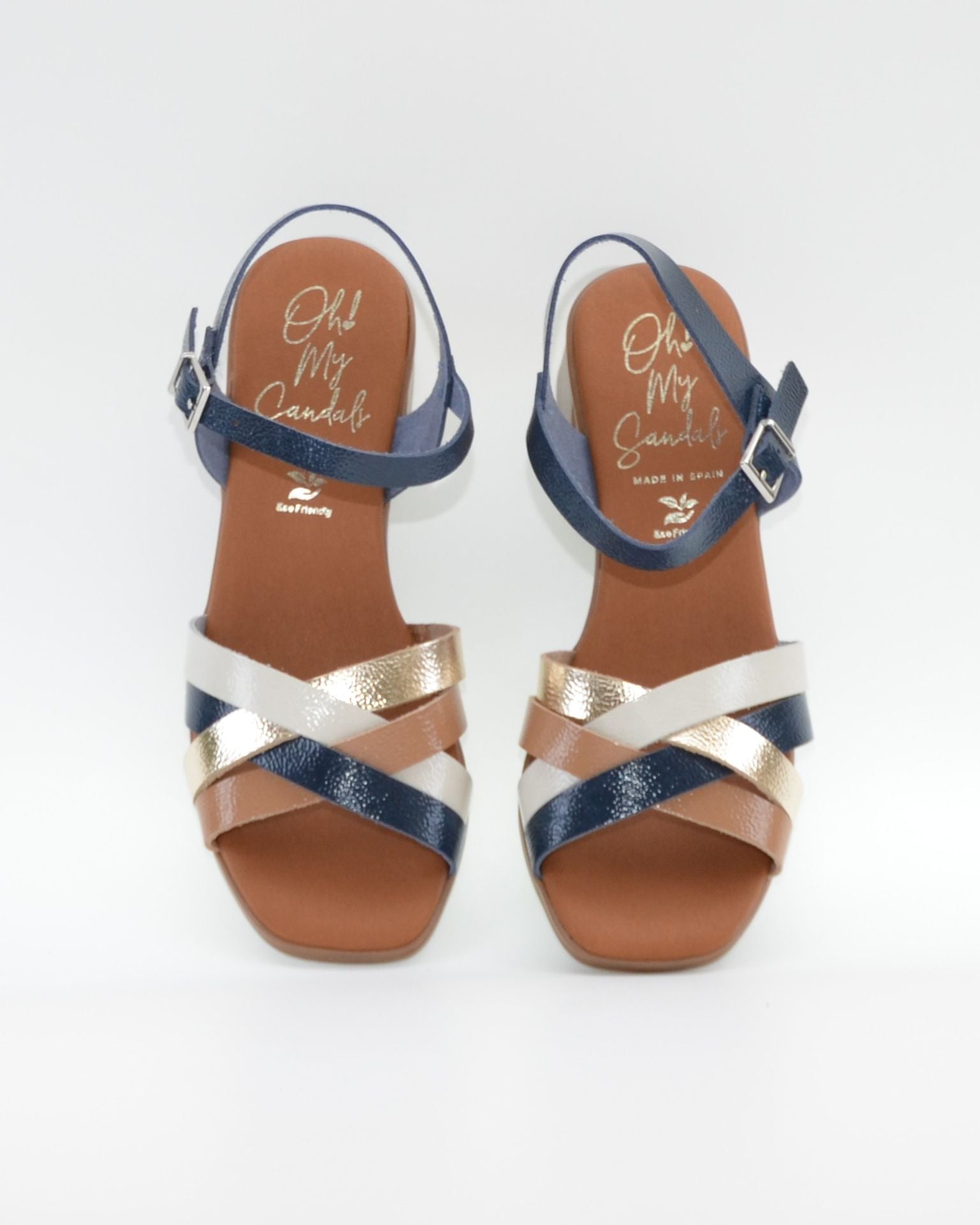 SANDALIA MUJER TIRAS CHAROL COMBI MARINO TACON PLANTA DE GEL OH MY SANDALS 6004