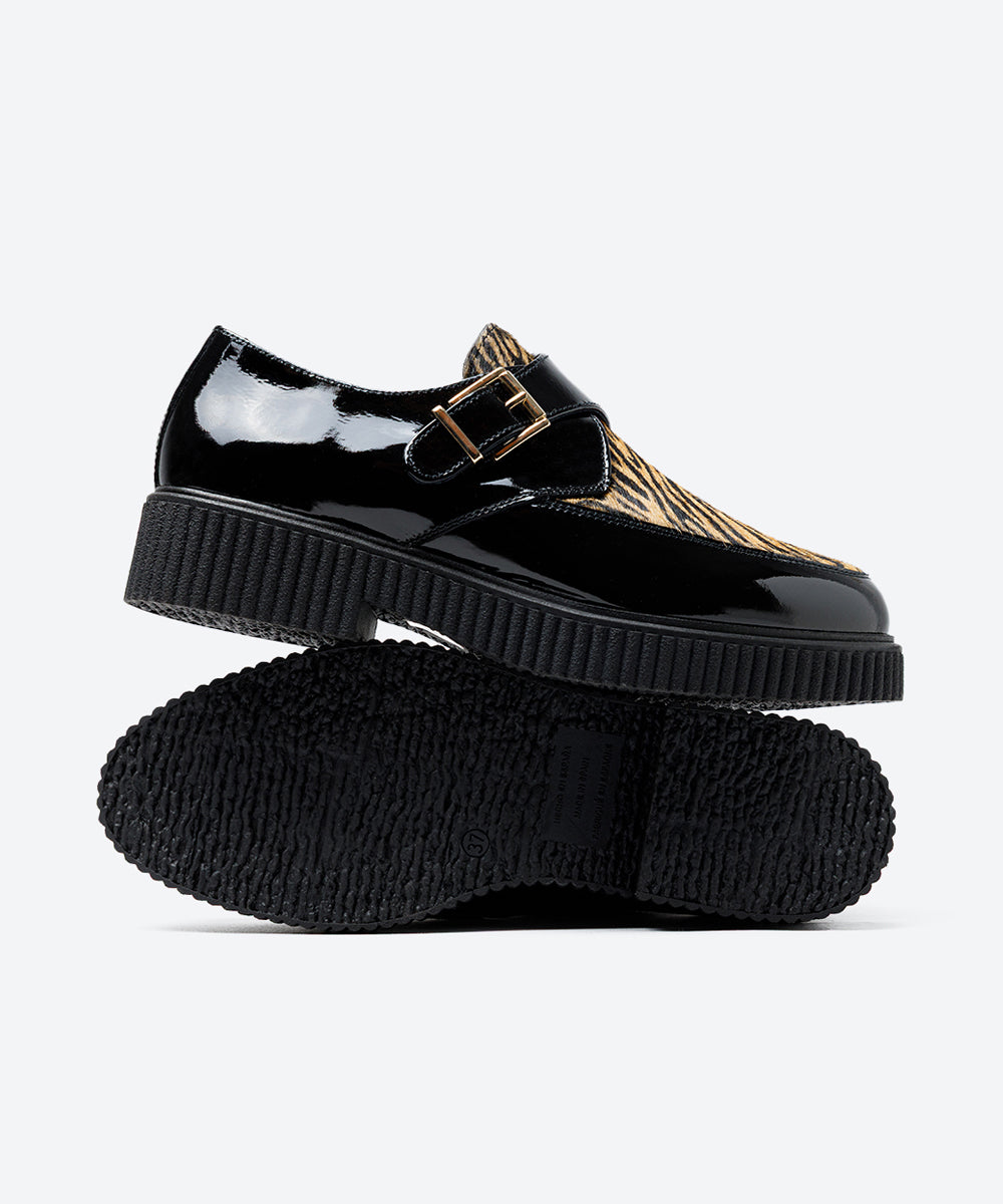 ZAPATO MUJER HEBILLA CHAROL NEGRO PRINT LACOMBA TIGRADA
