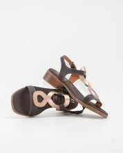 SANDALIA MUJER TACON BAJO COMBI MARRON DORADO PLANTA DE GEL OH MY SANDALS 5893