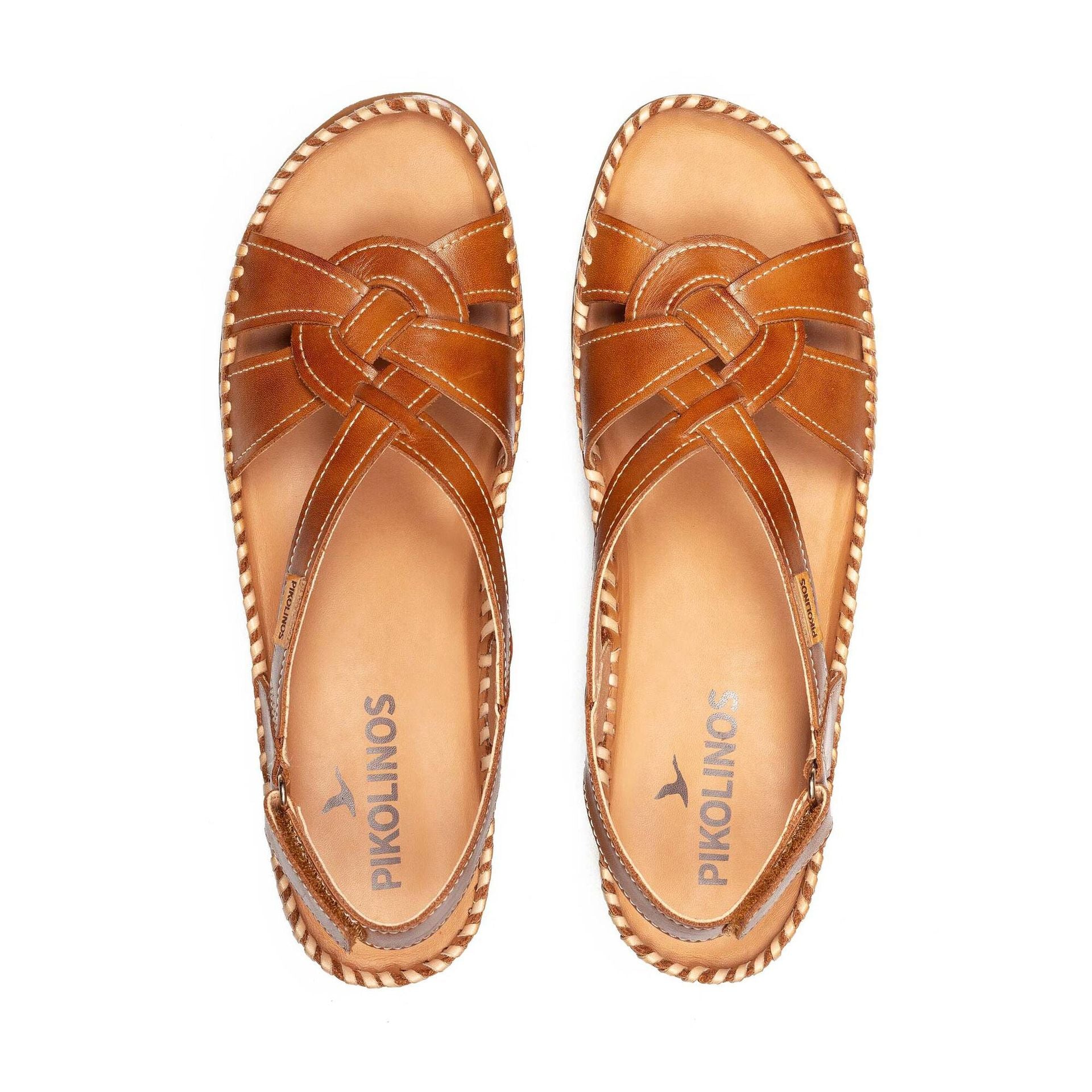 SANDALIA DE PIEL TRENZADA COLOR BRANDY PIKOLINOS W8K-1839