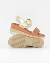 SANDALIA CUÑA MUJER PIEL COMBI CUERO ORO LACOMBA GENTIAN