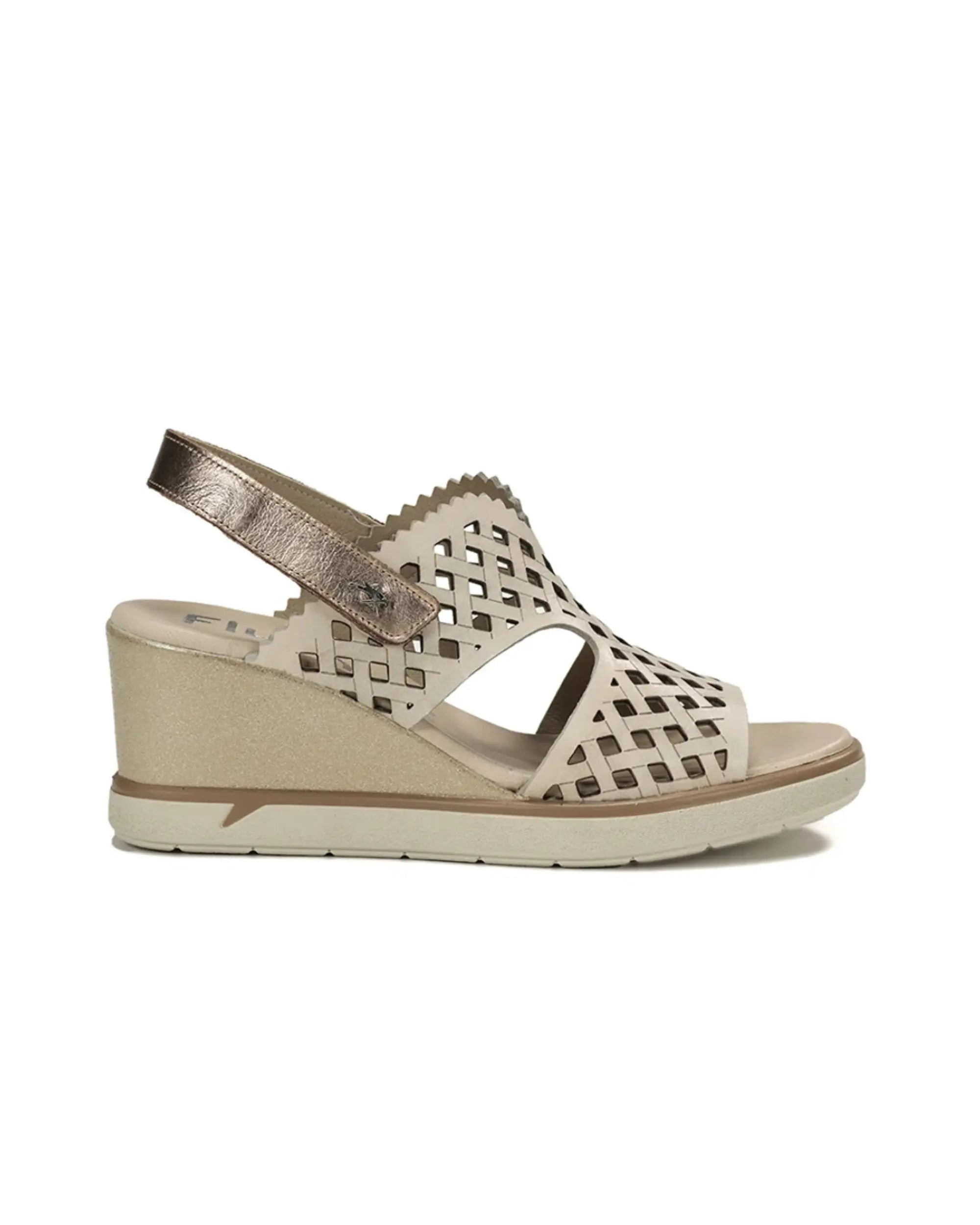 SANDALIA MUJER FLUCHOS COLOR BEIGE CON TIRA TRASERA METALIZADA SMASH F1972 RAW