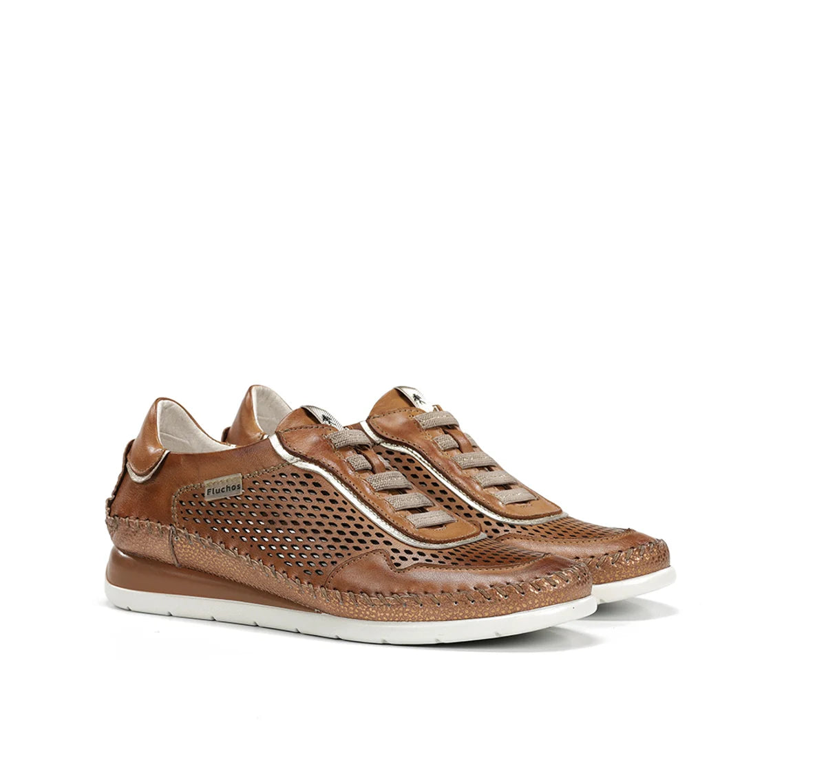 ZAPATO FLUCHOS MUJER COLOR CAMEL CON ELASTICOS METALIZADOS FLUCHOS SELLA F2143 DORE