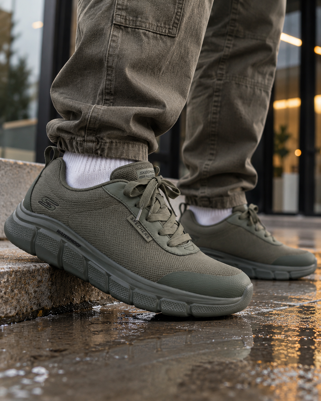 SNEAKERS HOMBRE DEPORTIVO SKECHERS WATERPROOF VERDE 118111 OLV