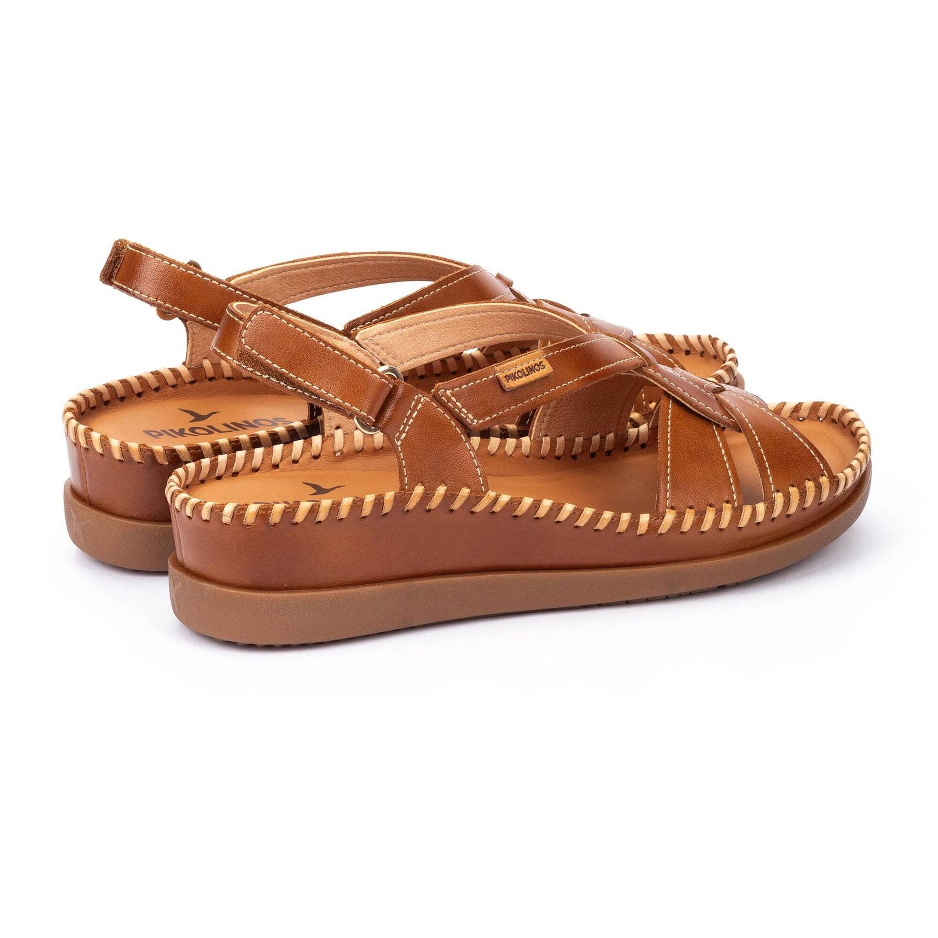 SANDALIA DE PIEL TRENZADA COLOR BRANDY PIKOLINOS W8K-1839