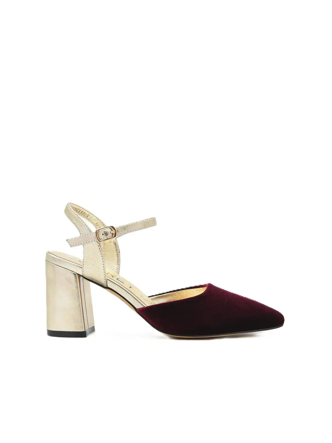 ZAPATO FIESTA TERCIOPELO BURDEOS PULSERA DORADA 459K214