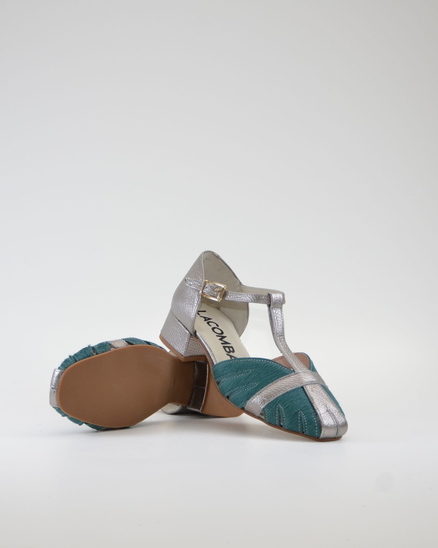 SANDALIA CANGREJERA MUJER COMBI PLATA VIEJA AZUL TURQUESA LACOMBA GAZANIA