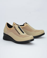 ZAPATO MUJER CUÑA BEIGE  ELÁSTICO Y CREMALLERA 8099 CONFORT CLASS