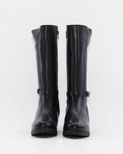 BOTA ALTA MUJER TACON MEDIO COLOR NEGRO ADORNO METALICO  CREMALLERA Y ELASTICO TREINTAS L-1508