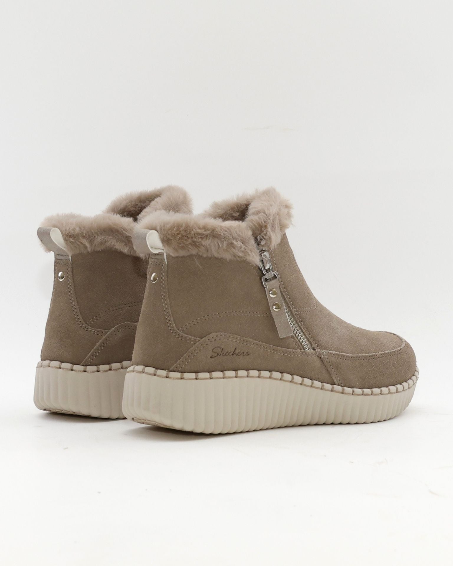 BOTIN PLANO MUJER FORRADO CON PELO  SKECHERS TAUPE 168108 TPE