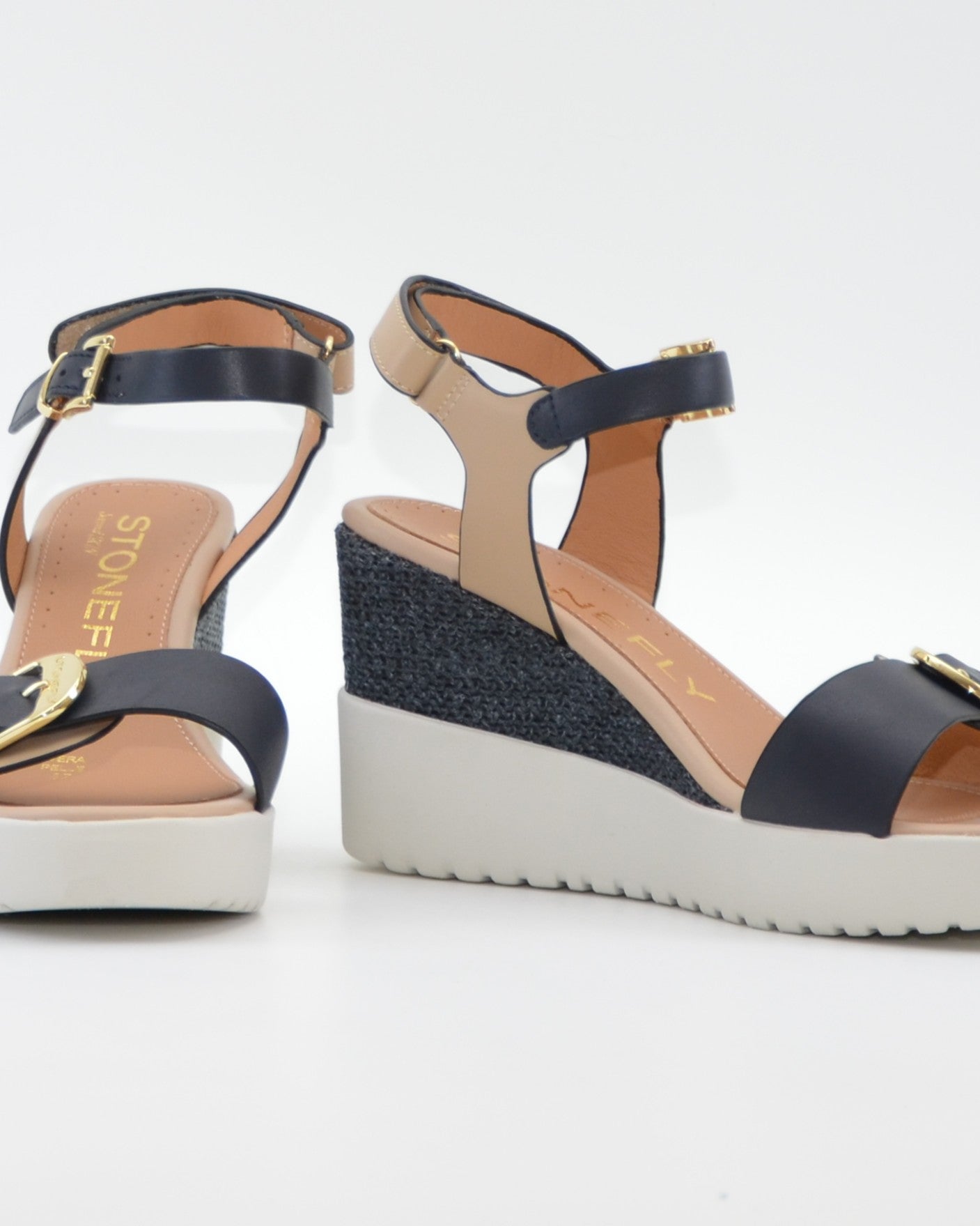 SANDALIA CUÑA MUJER STONEFLY ADORNO HEBILLA COMBI MARINO BLANCO 222301 EGC