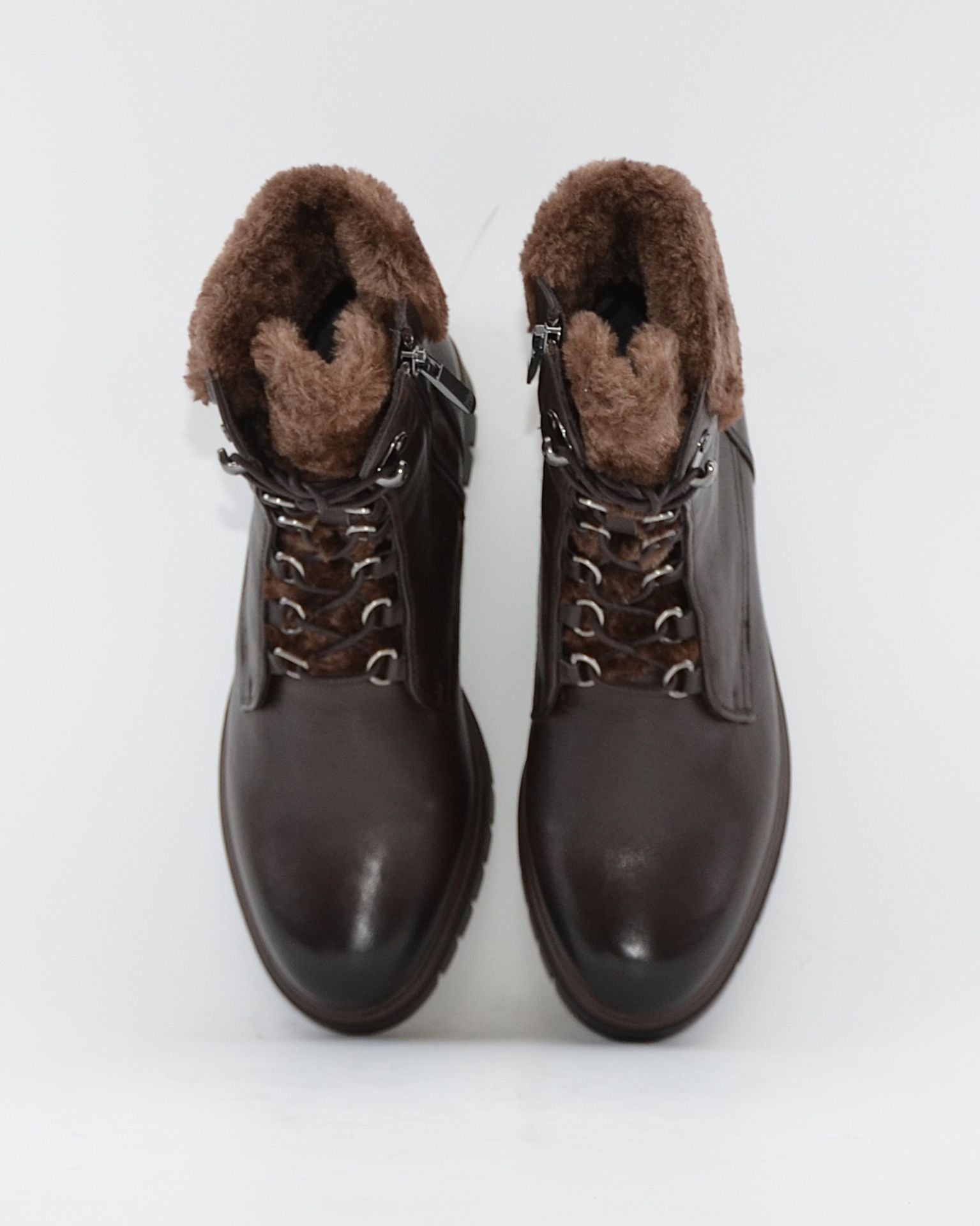 BOTIN PLANO MUJER CORDONES Y CREMALLERA COLOR  MARRON CHOCOLATE CON PELO REGARDE LE CIEL JUSTINA 02 COFFE