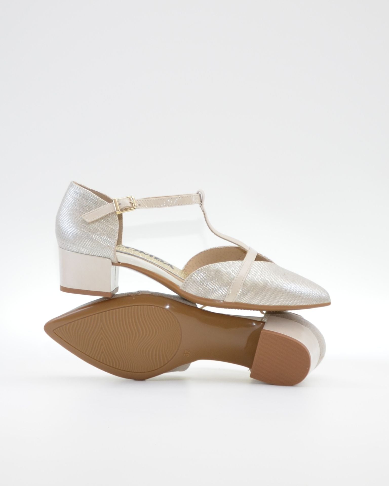 ZAPATO MUJER ABIERTO EN EL LATERAL EN PIEL METALIZADA CHAMPAN LACOMBA PETUNIA