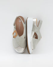 SANDALIA CRUZADA CUÑA PLANTILLA EXTRAIBLE MUJER DOS VELCROS AD.HEBILLA ANCHO ESPECIAL COLOR VERDE EUCALIPTO PIE SANTO 260383
