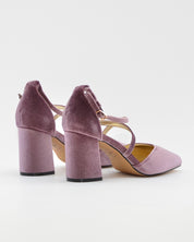 ZAPATO SALÓN MUJER COLOR TERCIOPELO MALVA TACÓN ANCHO Y TIRAS AZAREY 459M066