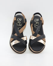 SANDALIA CUÑA MUJER TIRAS COMBI NEGRO PLANTA DE GEL OH MY SANDALS 5941